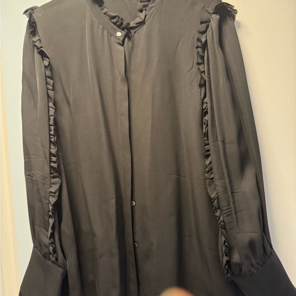 Kobi Halperin Black Ruffled silk Blouse.